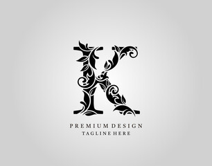 Classic Initial K Letter logo design, elegant floral ornate monogram design vector.