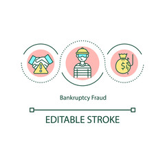 Bankruptcy fraud concept icon. White-collar crime idea thin line illustration. Concealing assets by debtor. False information on bankruptcy. Vector isolated outline RGB color drawing. Editable stroke