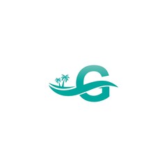 Letter G logo  coconut tree and water wave icon design