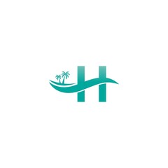 Letter H logo  coconut tree and water wave icon design