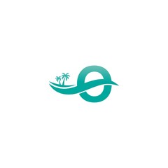 Letter O logo  coconut tree and water wave icon design