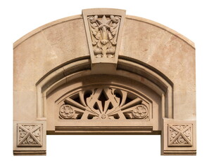 Elements of architectural decorations of buildings, gypsum stucco, plaster ornaments and patterns, wall texture. On the streets in Spain, public places. © Kozlik_mozlik