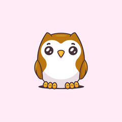 Cute owl in kawaii style vector cartoon illustration