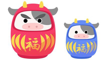 ダルマデザインの牛イラスト素材