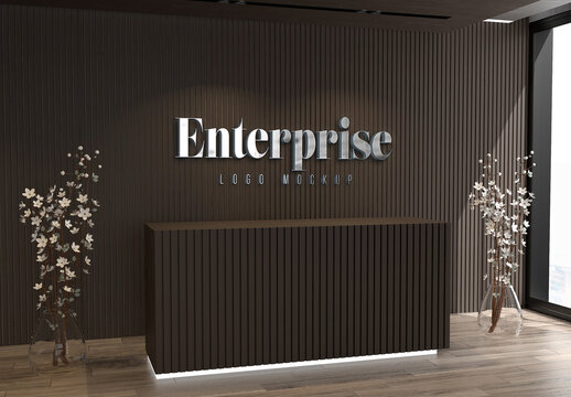 Metallic Logo Mockup On Company Reception