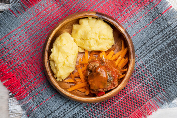 plate of ugali nshima most popular dish in Zambian. flat lay