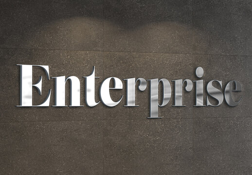 Metal Logo on Wall Mockup