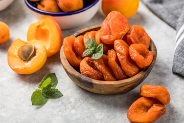 Dried apricots are popular in cooking, sweet dried fruit, healthy food, compote making.