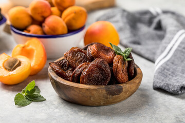 Dried apricots are popular in cooking, sweet dried fruit, healthy food, compote making.