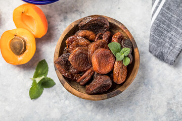 Dried apricots are popular in cooking, sweet dried fruit, healthy food, compote making.