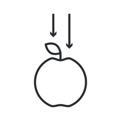 Falling apple icon for gravity concept. Flat vector illustration.