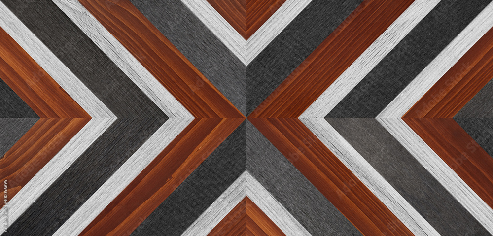 Wall mural Wood texture. Dark wooden wall with geometric pattern.