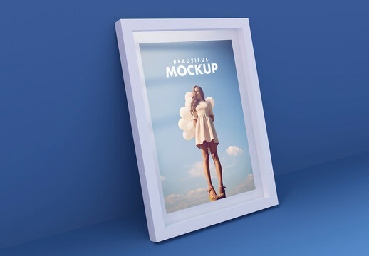 Frame on Blue Wall Mockup