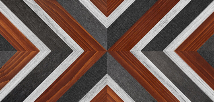 Wood texture. Dark wooden wall with geometric pattern.