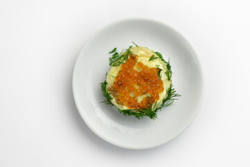 Kanapes with butter and red caviar