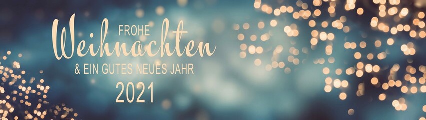 Christmas New Year greeting card 2021 with text in German - Frohe Weihnachten und ein gutes neues...