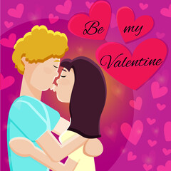 Be my valentine. Kissing couple. Valentine's day. Happy and in love people. Woman and man in love