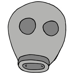 gray fireman gas mask, doodle style vector element, black outline