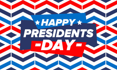 Happy Presidents day in United States. Washington's Birthday. Federal holiday in America. Celebrated in February. Patriotic american elements. Poster, banner and background. Vector illustration