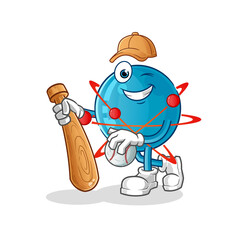 atom playing baseball mascot. cartoon vector