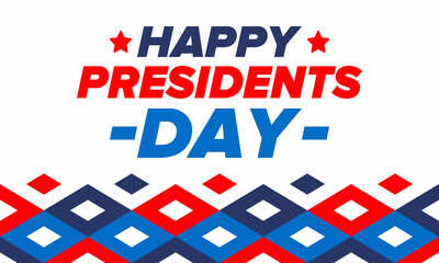 Obraz premium Happy Presidents day in United States. Washington's Birthday. Federal holiday in America. Celebrated in February. Patriotic american elements. Poster, banner and background. Vector illustration