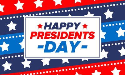 Happy Presidents day in United States. Washington's Birthday. Federal holiday in America. Celebrated in February. Patriotic american elements. Poster, banner and background. Vector illustration