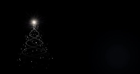 3D illustration Isolated black backgrounds white Christmas tree for winter new year santa festival decorate celebrate with overlay and luxury theme with white shine star and snow snowflake flare - Powered by Adobe