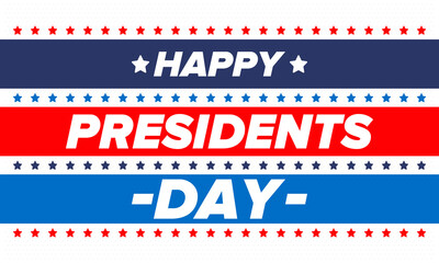 Happy Presidents day in United States. Washington's Birthday. Federal holiday in America. Celebrated in February. Patriotic american elements. Poster, banner and background. Vector illustration