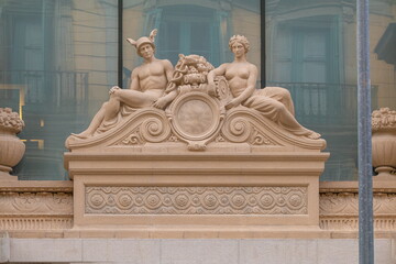 elements of architectural decorations of buildings, religious sculptures and crosses on the streets...