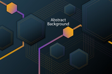 Abstract dark color hexagon shapes illustration on dark background.