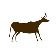 Bull Cave paintings - ancient hand-painted petroglyphs. Prehistoric animal in a primitive style.