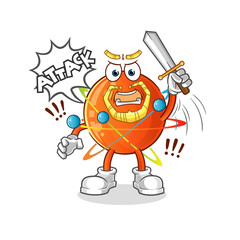 atom knights attack with sword character. cartoon mascot vector