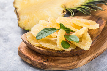 Candide fruit pineapple slice,  round slice  on white background