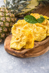 Dry pineapple slice,  round slice  on white background