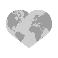 world planet earth with heart shape monochrome icon