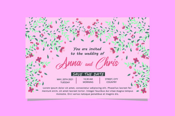 Floral wedding invitation card.  Wedding invitation card with flowers.