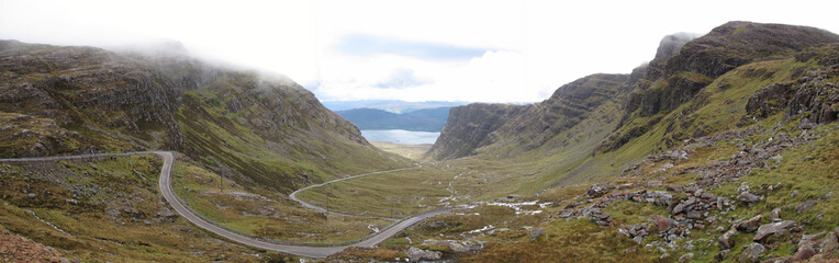 The winding road up to the Applecross Pass, Scotland