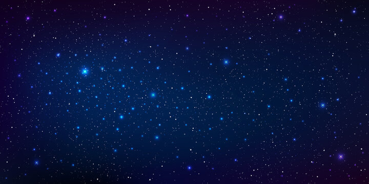 Realistic starry sky glow, Starry nights with bright shiny stars, Shining stars in the dark sky, Milky way galaxy. Vector illustration.
