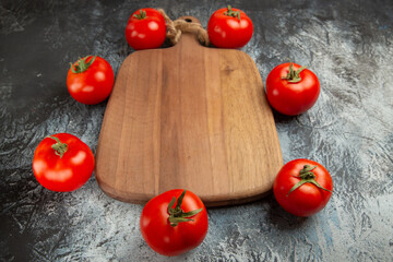 front view fresh red tomatoes on dark-light background ripe photo salad