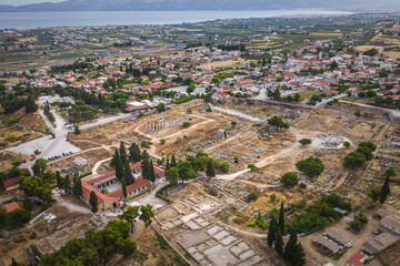 Archaia Korinthos castle aerial view, greece