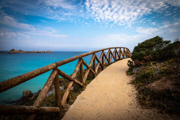 Romantic Path Along Coast Line Mediterranean Sea Blue Sky
