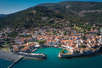 Fototapeta na wymiar The old harbor of Nafpaktos, Greece aerial view