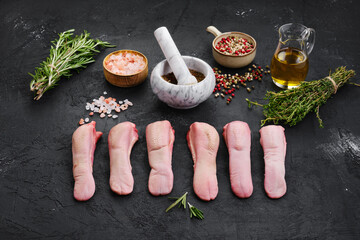 Composition with fresh raw lamb tongue