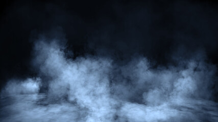 Mystery blue fog texture overlays for text or space. Smoke chemistry, mystery effect on isolated background. Stock illustration.