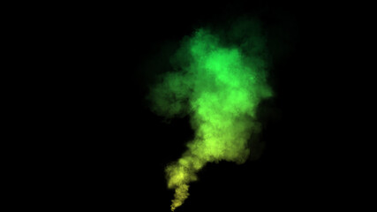 Explosion chemistry green smoke bomb on isolated background. Freezing dry fog bombs texture overlays.