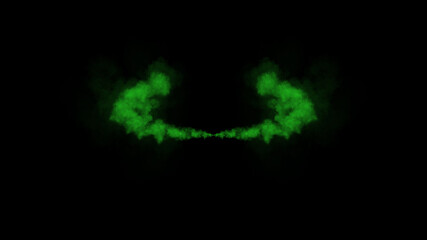 Explosion chemistry green smoke bomb on isolated background. Freezing dry fog bombs texture overlays.