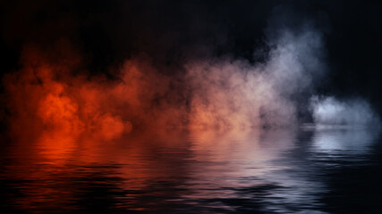 Mystery dinamic fog texture overlays for text or space. Smoke chemistry, mystery effect on isolated background. Stock illustration. Reflection in water.