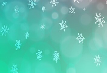 Light Green, Red vector background with xmas snowflakes. Modern geometrical abstract illustration with crystals of ice. New year design for your ad, poster, banner.