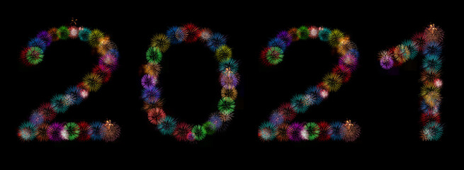 Original-Feuerwerksaufnahmen - Zahl Jahreszahl 2021 Neues Jahr