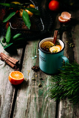 citrus New Year's tea with cinnamon and spices